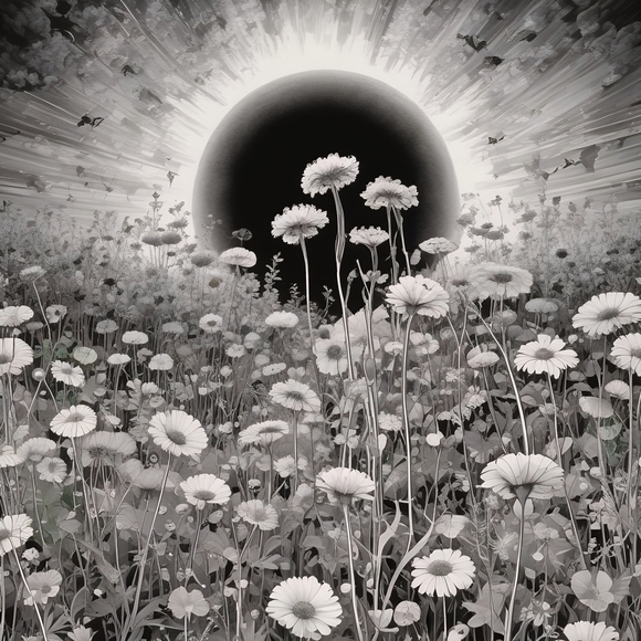 Monochrome Floral Eclipse Art Print - Picture 1 of 1